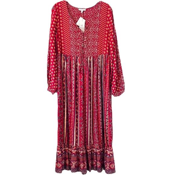 Patrons of Peace Long Sleeve Maxi Dress Sangria NWT - Picture 1 of 10